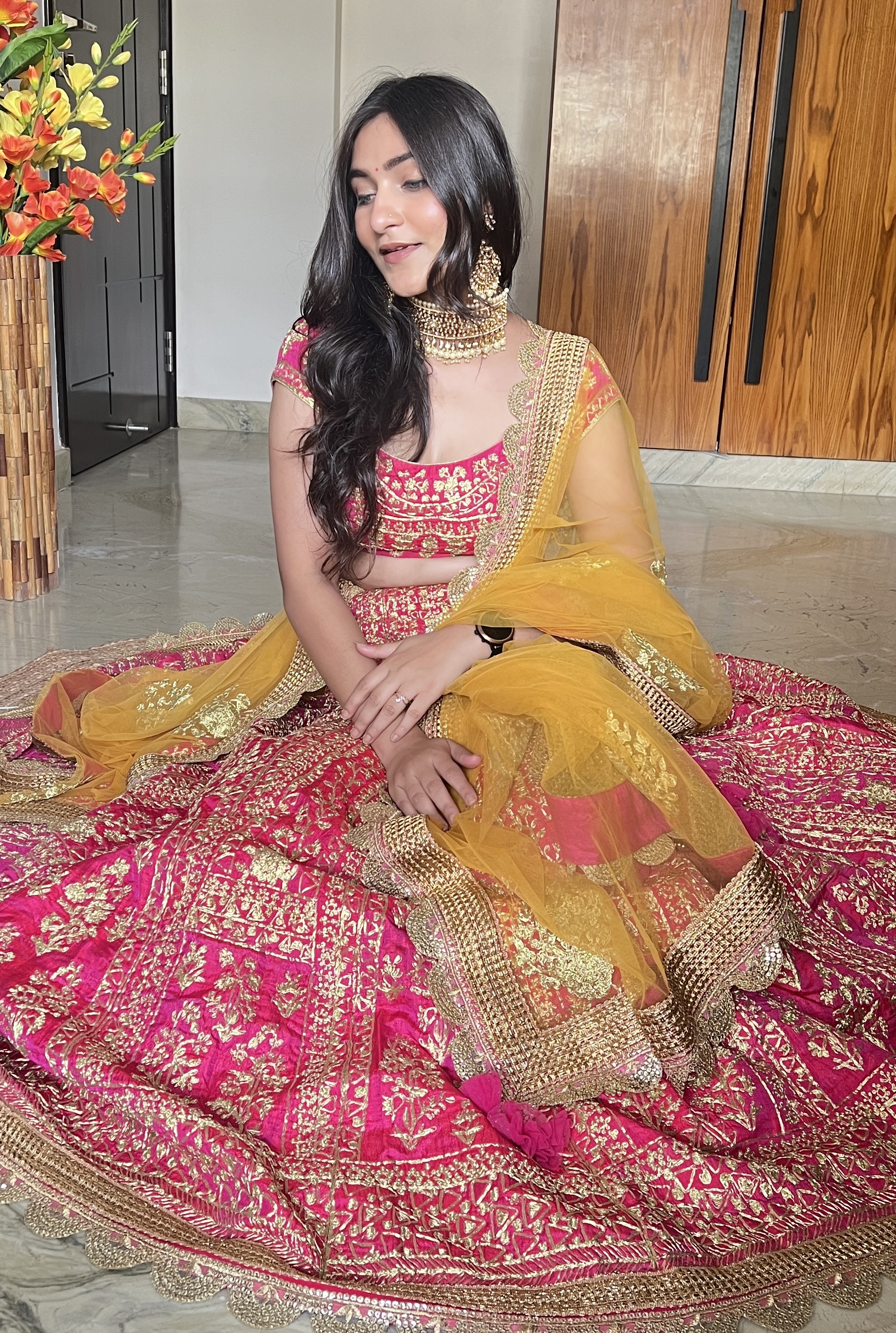 Pink Golden Dori Lehenga