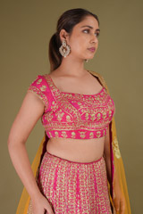 Pink Golden Dori LehengaDSC09677