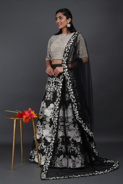 Black Zari Embroidered Lehenga Set