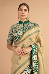 Beige and  Green SareeDSC00686