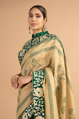 Beige and  Green SareeDSC00687