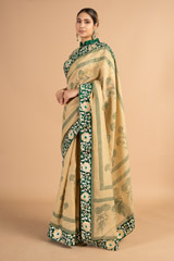 Beige and  Green SareeDSC00688