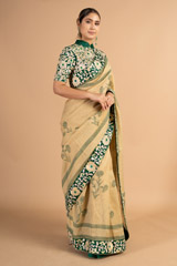 Beige and  Green SareeDSC00689