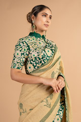 Beige and  Green SareeDSC00690