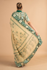 Beige and  Green SareeDSC00691