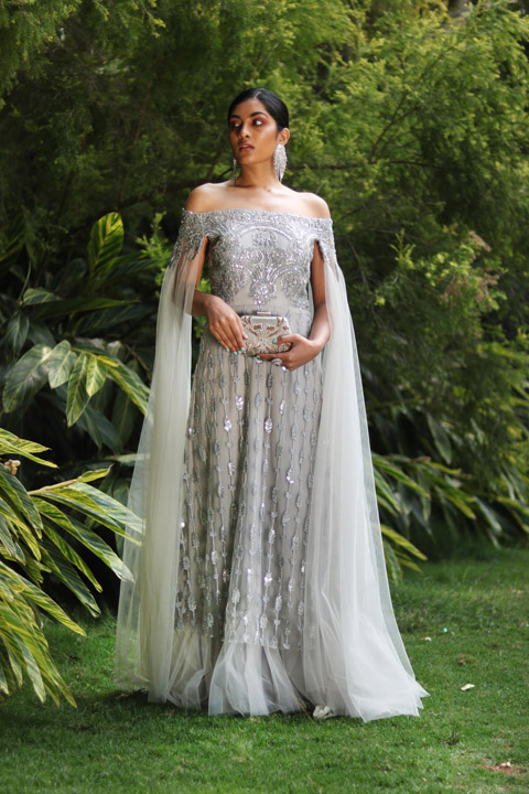 Grey Off Shoulder Gown