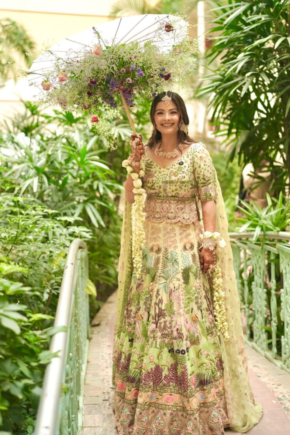 Green Embroidered Lehenga