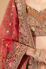 Multi- coloured Ombre Mor Jharokha Embroidered LehengaDSC00491
