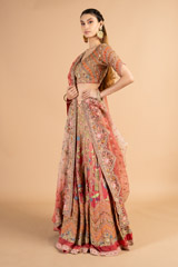 Multi- coloured Ombre Mor Jharokha Embroidered LehengaDSC00494