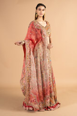 Multi- coloured Ombre Mor Jharokha Embroidered LehengaDSC00497