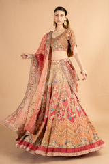 Multi- coloured Ombre Mor Jharokha Embroidered LehengaDSC00500