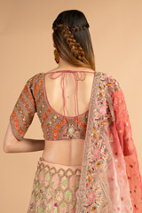Multi- coloured Ombre Mor Jharokha Embroidered LehengaDSC00503