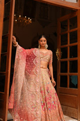 Multi- coloured Ombre Mor Jharokha Embroidered LehengaDSC03862