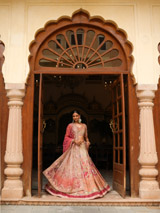 Multi- coloured Ombre Mor Jharokha Embroidered LehengaDSC03886