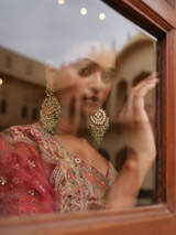 Multi- coloured Ombre Mor Jharokha Embroidered LehengaDSC03893