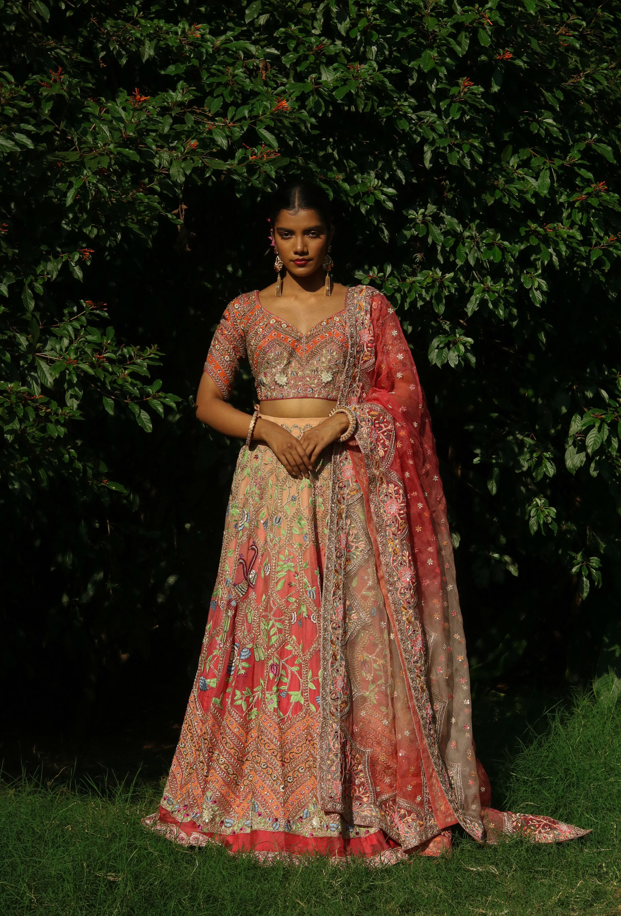 MULTI-COLOURED HEAVY EMBROIDERED LEHENGA SET