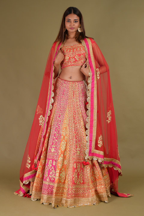 Red Silk Embroidered Lehenga