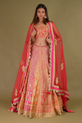 Red Silk Embroidered Lehenga