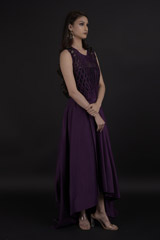 Aubergine Silk High Low Gown_DTR9788