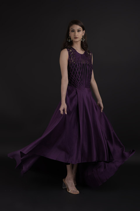 Aubergine Silk High Low Gown