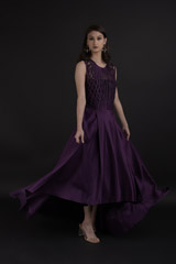 Aubergine Silk High Low Gown