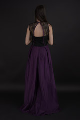 Aubergine Silk High Low Gown_DTR9793