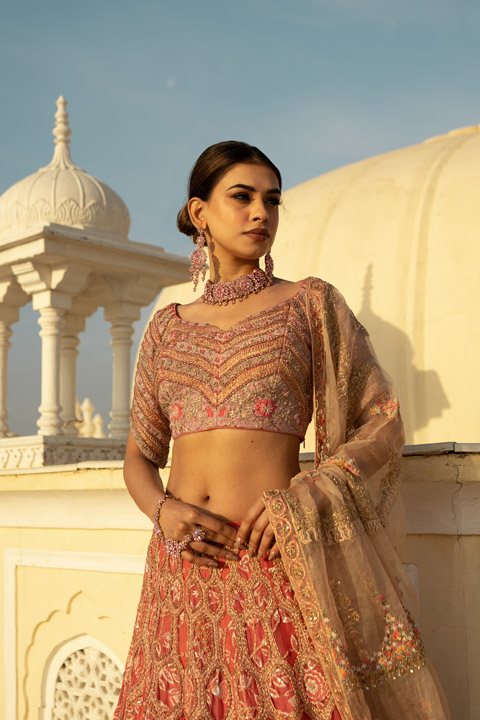 Ombre Mor Jharokha Lehenga