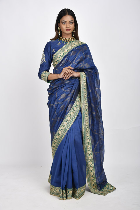 Blue Chanderi Jaal Saree