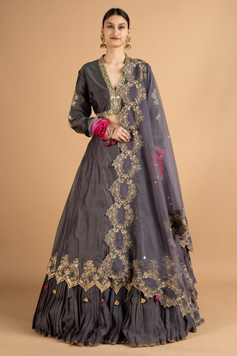 Chanderi Ombre Sleeves Lehenga