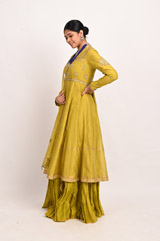 Yellow Chanderi Pleated Kurta SetDSC_3452