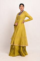 Yellow Chanderi Pleated Kurta SetDSC_3456