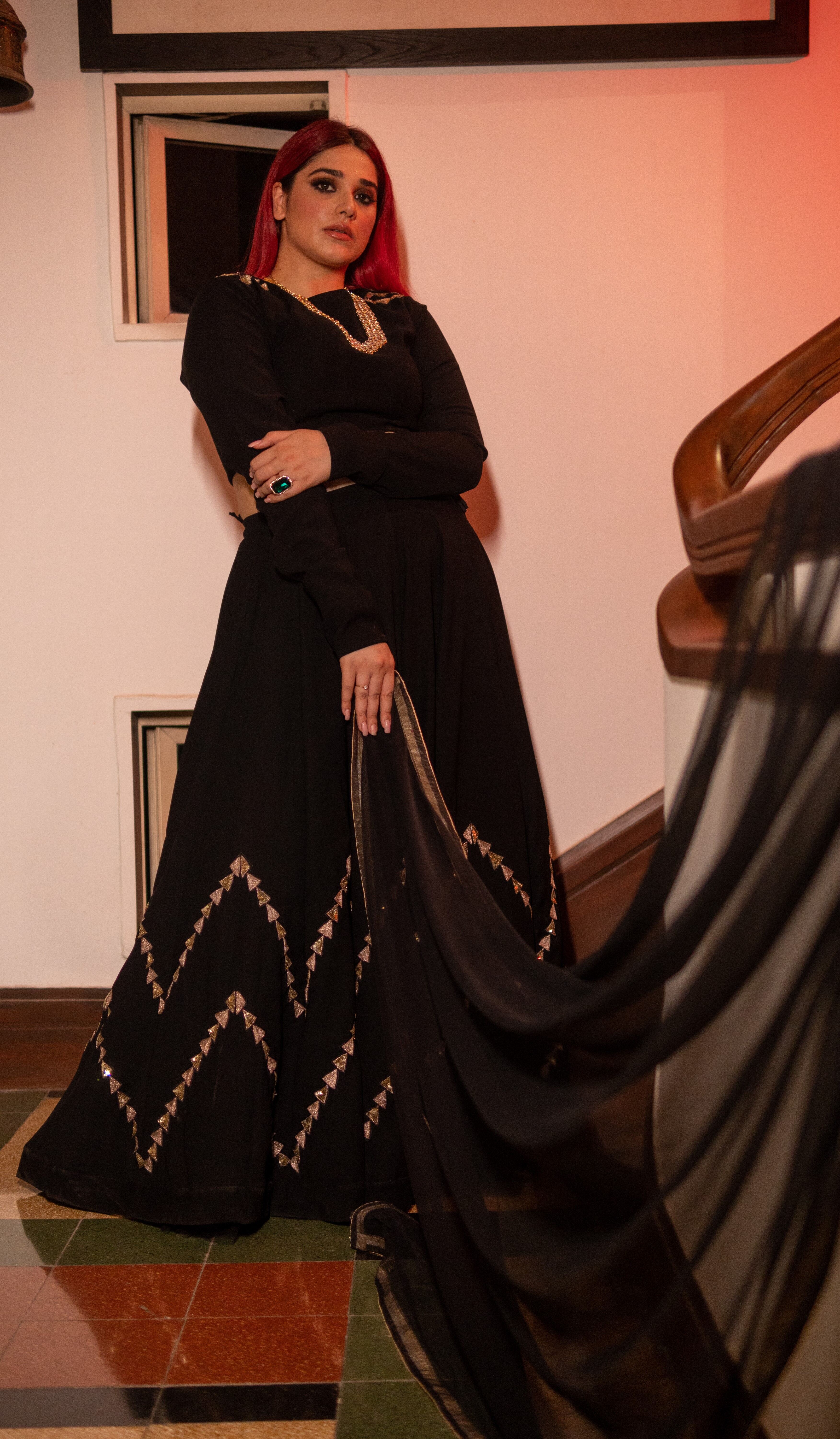 Black Embellished Top Bottom Set