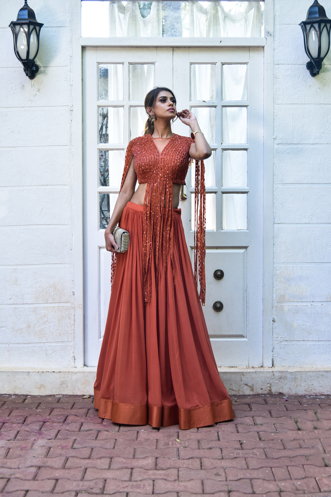 RUST EMBELLISHED LEHENGA