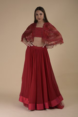 Red Embellished Top Bottom Set