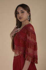 Red Embellished Top Bottom Set_DTR9212