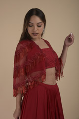 Red Embellished Top Bottom Set_DTR9215