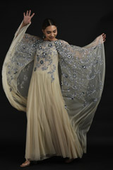 Cream Embellished Net Gown