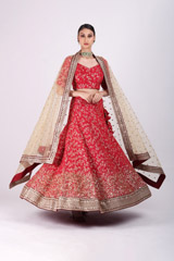Red Crusting Lehenga