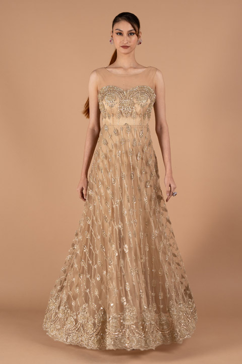 Beige Embroidered Gown