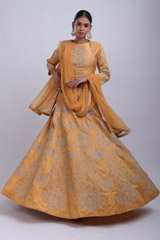 Mustard Zari Embroidered Lehenga