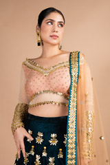 Peach And Green Embellished LehengaDSC09703