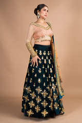 Peach And Green Embellished LehengaDSC09706