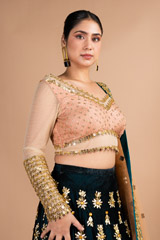 Peach And Green Embellished LehengaDSC09707