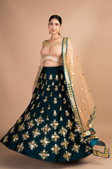 Peach And Green Embellished Lehenga