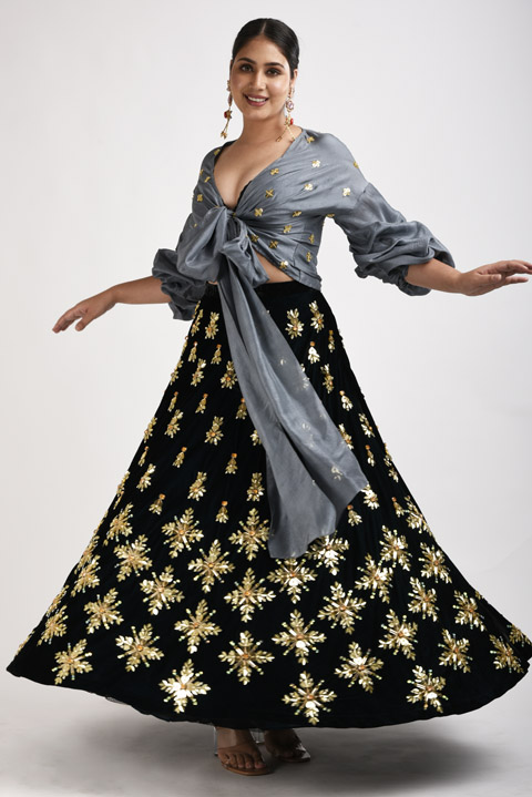 Green Embellished Lehenga