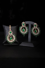 Green Stone And Kundan Earrings Set