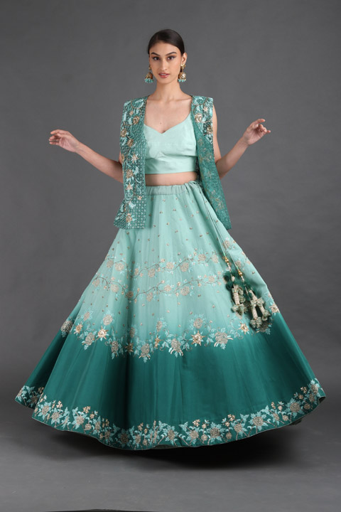 Green Embroidered Lehanga With Jacket