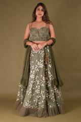 Green Embroidered Lehenga