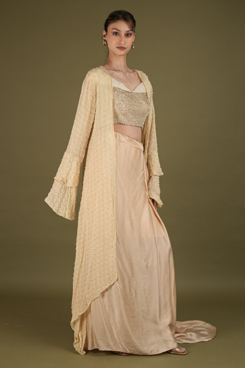 Crop Top And Draped Skirt With Jacket