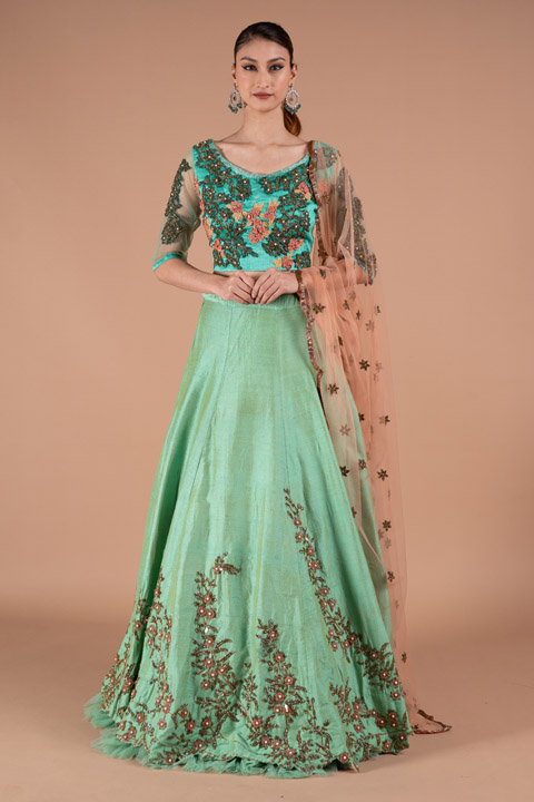Aqua Peach Lehenga